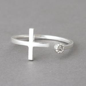 Cz Horizontal Side Cross Ring Wrap Sterling Silver