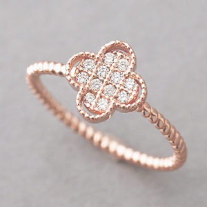 Cz Rose Gold Clover Ring Sterling Silver - Four..