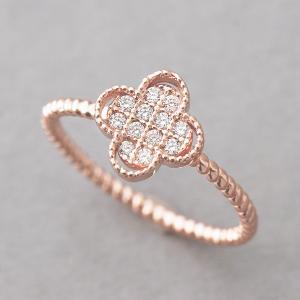 Cz Rose Gold Clover Ring Sterling Silver - Four..