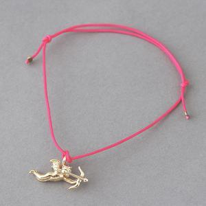 Pink Friendship String Bracelet Gold Cupid Charm