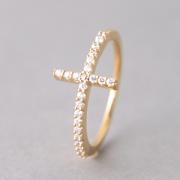 CZ Sterling Silver Horizontal Cross Ring Yellow Gold - MADE TO ORDER