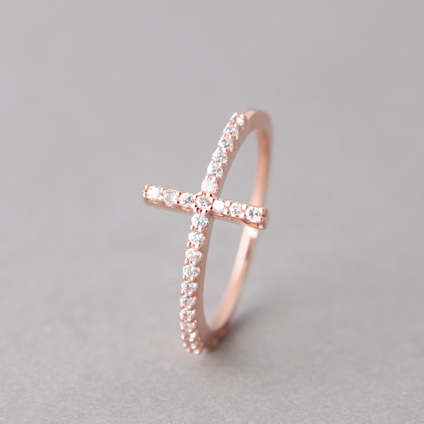 Cz Sterling Silver Horizontal Cross Ring Rose Gold - Made To Order on ...