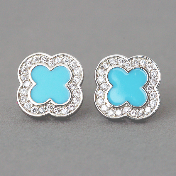 Turquoise 4 Leaf Clover Stud Earrings Sterling Silver