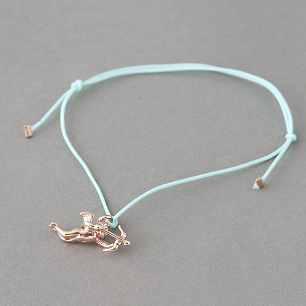 Sky Blue String Bracelet Friendship Rose Gold Cupid Charm
