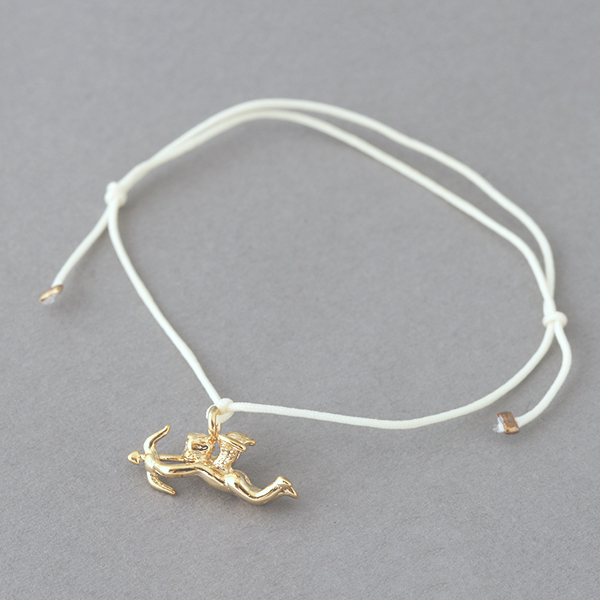 Cream Cord String Bracelet Friendship Gold Cupid Charm